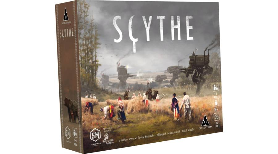 Scythe társasjáték doboza – steampunk alternatív történelem stratégiai játék