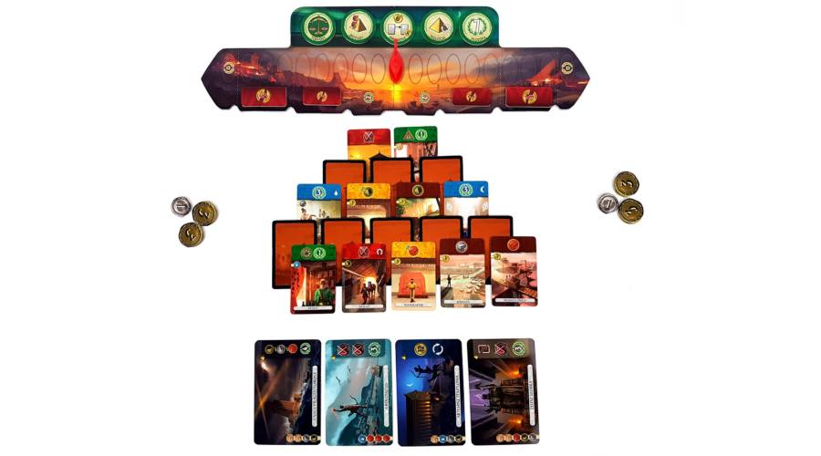 7 Wonders Duel játék közben – draft és katonai konfliktus