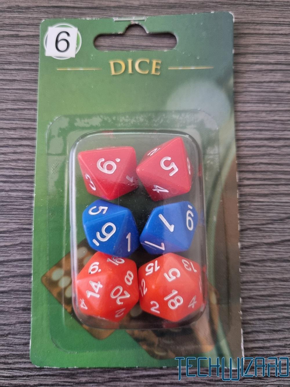 Dobókocka készlet (8, 10 és 20 oldalú), 6 darabos szett