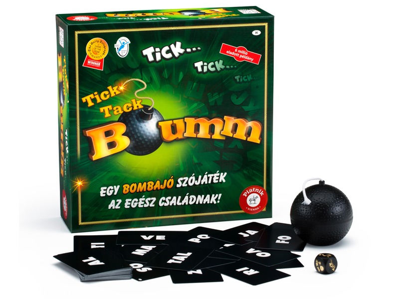 Tick Tack Bumm társasjáték doboz és kártyák – gyors szójáték partijáték