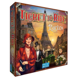 Ticket to Ride Párizs társasjáték doboza – art deco buszos párizsi térkép