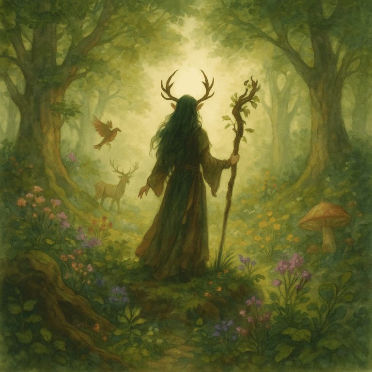 Varázslatos, festményszerű táj lebegő ökoszisztémákkal és organikus szerkezetű fákkal, ahol a természet és a spirituális energia összhangban áramlik