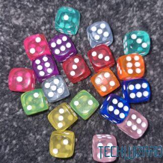 Dobókocka 14 mm átlátszó – víztiszta D6 kocka, pöttyös jelöléssel