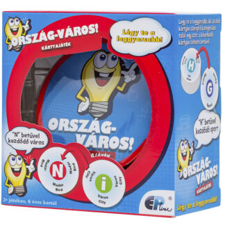 Ország-város kártyajáték doboz és kártyák – családi szókereső