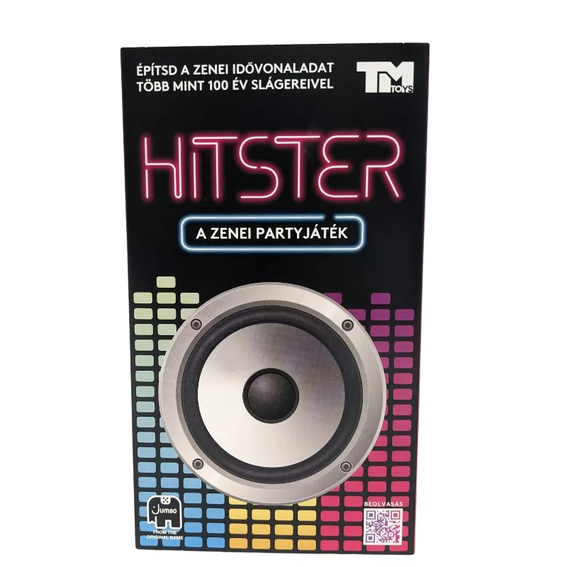 Hitster társasjáték doboz QR‑kódos szabályokkal
