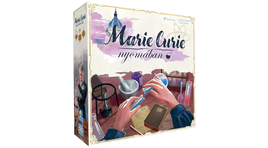 Marie Curie nyomában társasjáték doboza