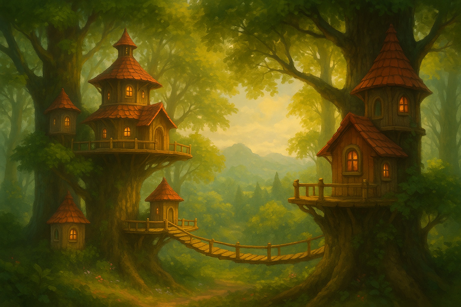 Fantasy erdei faépítmények lombkoronában – Builders of Sylvan Dale hangulatkép