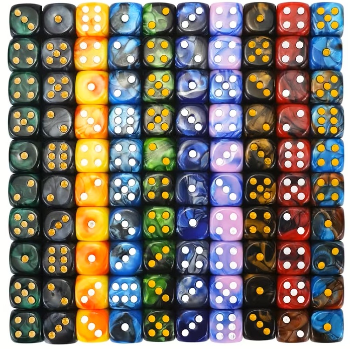 Dobókocka színárnyalatos 12 mm D6 kocka – véletlenszerű szín