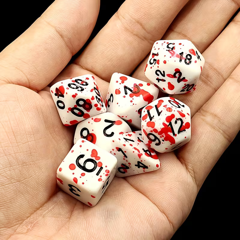 Dobókocka készlet (D4, D6, D8, 2xD10, D12, D20) - 7 darabos (piros-fehér) - Image 2